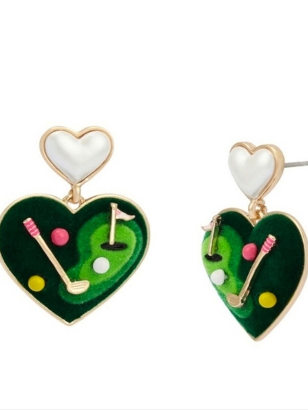 👉✨️Betsey Johnson Green Heart Golf Course Drop Earrings